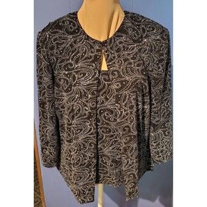 ALEX EVENINGS Black Glitter Sparkle Twin Set Jacket + Cami Top Size MediumPetite